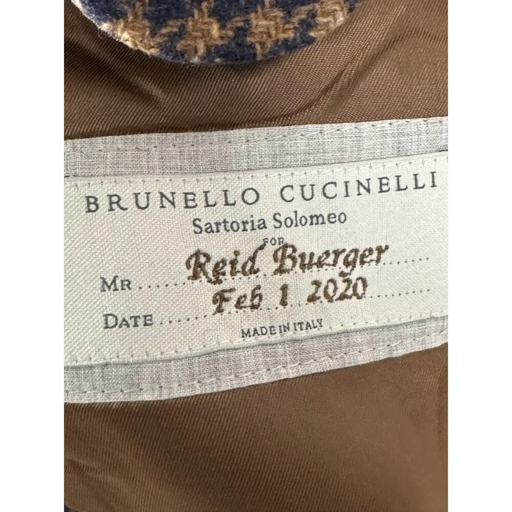 Brunello Cucinelli Houndstooth 64 54RUS Wool Cashmere Tweed Flannel XXXL Blazer